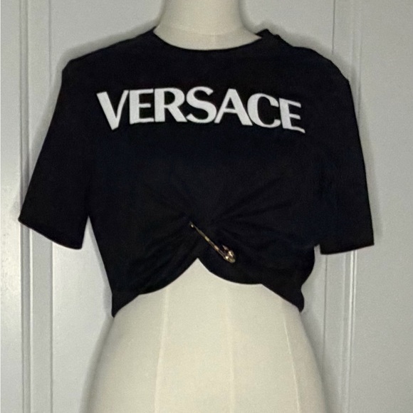 Versace Tops - Versace Black Logo Cropped T-shirt Like New